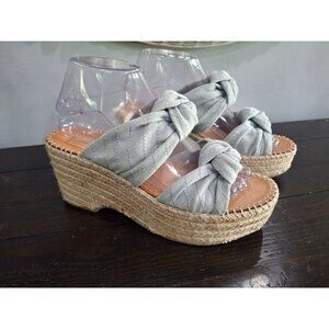 EUC Dolce Vita Blue Denim Lera Bow Espadrille Platform Wedge Sandals/Sz. 7.5